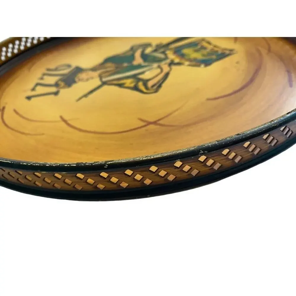 1776 Round Serving Tray Metal Painted Vintage